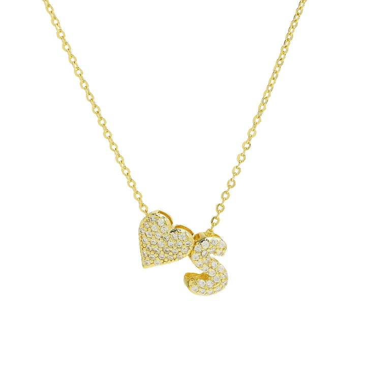 Diamond-Embedded Bubble Heart 26-Letter Name Pendant Necklace