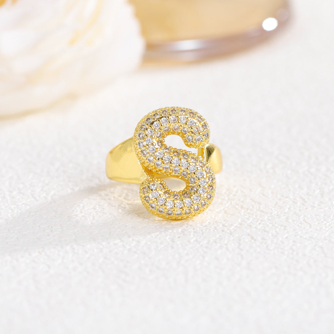 Bubble Letter Full-diamond Open Ring