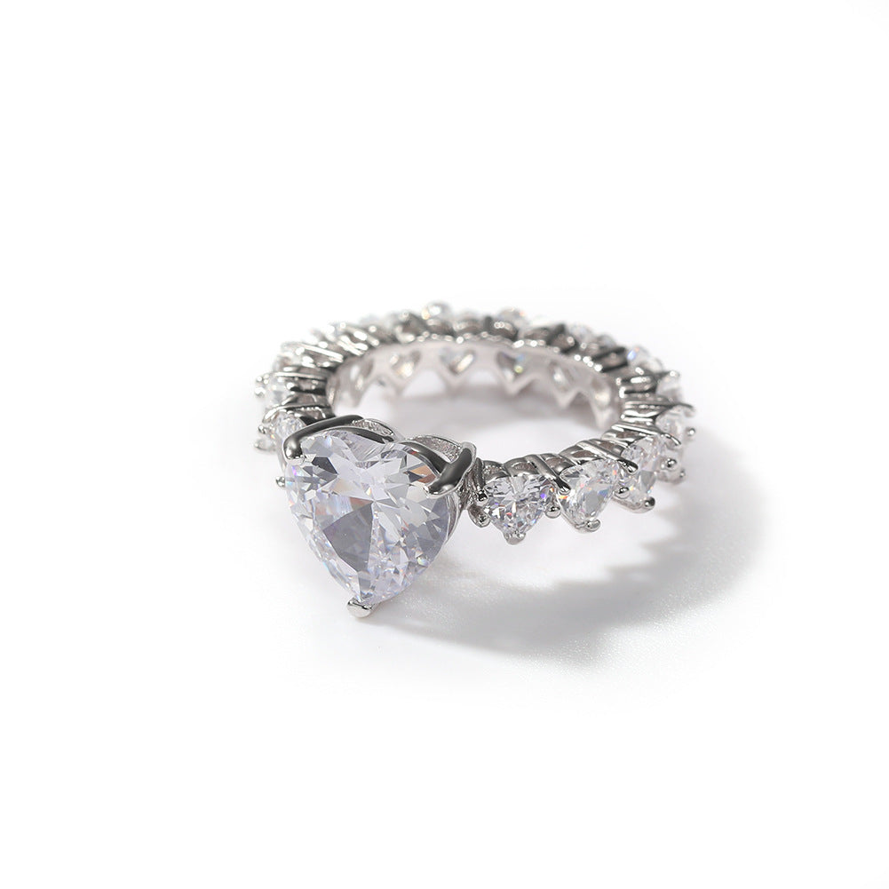 Large Heart‑Diamond Hollow‑Band Ring, Three‑Color Options