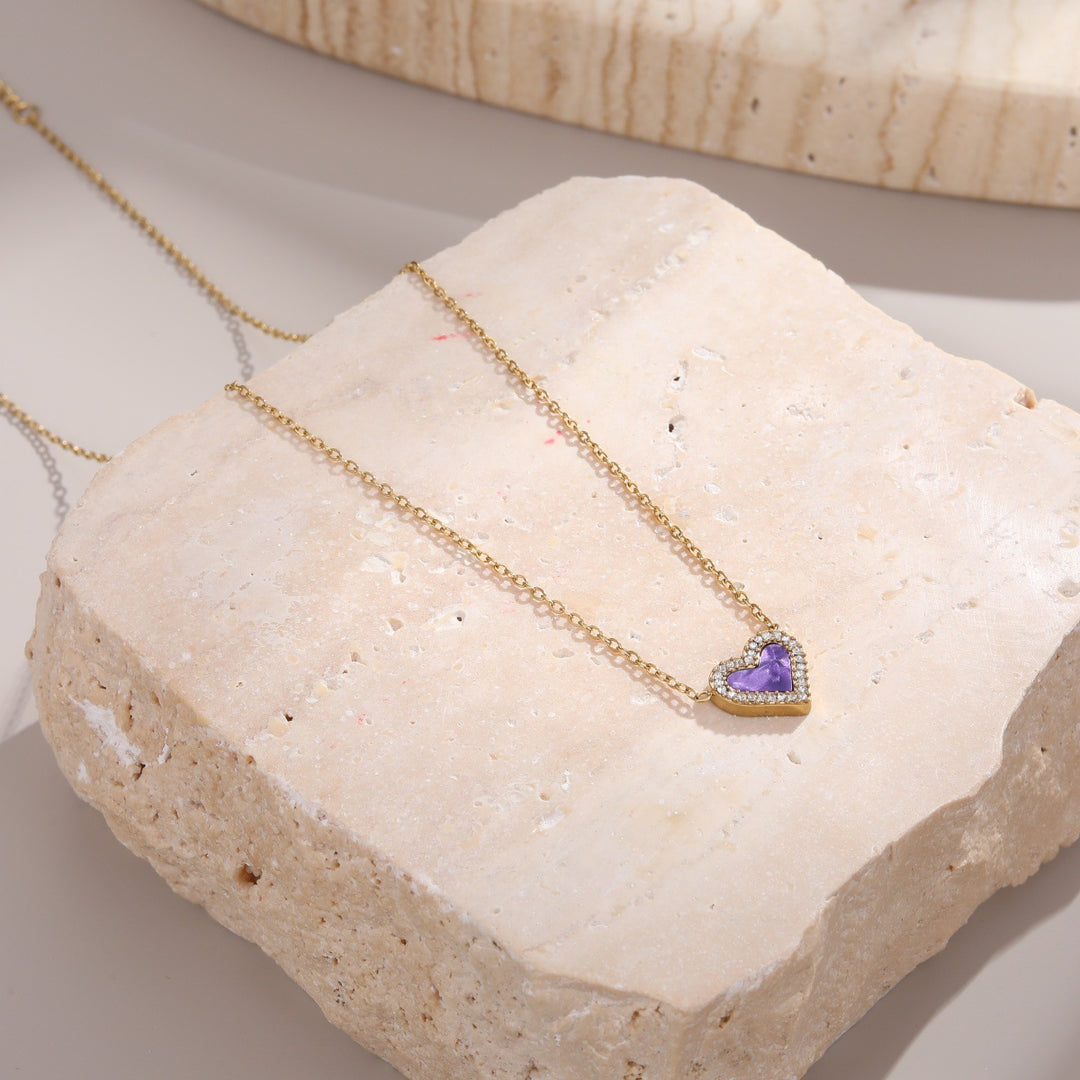 White Shell & Diamond Heart Pendant Necklace & Bracelet Set (Elegant Daily Jewelry Set)