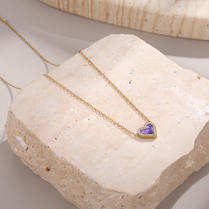 White Shell & Diamond Heart Pendant Necklace & Bracelet Set (Elegant Daily Jewelry Set)