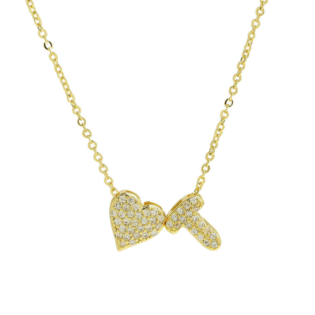 Diamond-Embedded Bubble Heart 26-Letter Name Pendant Necklace