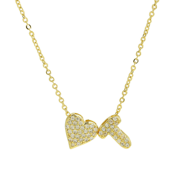 Diamond-Embedded Bubble Heart 26-Letter Name Pendant Necklace