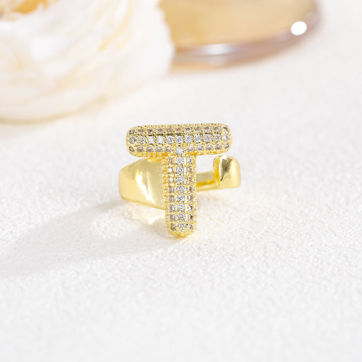 Bubble Letter Full-diamond Open Ring
