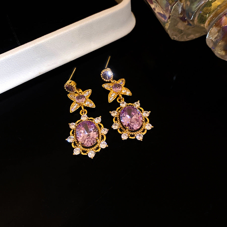 Vintage Amethyst Floral Drop Earrings