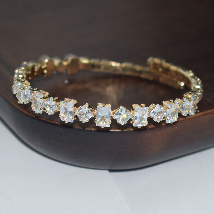 Mixed‑Cut Diamond Open‑Cuff Bracelet, Gold & Silver Two‑Tone Options