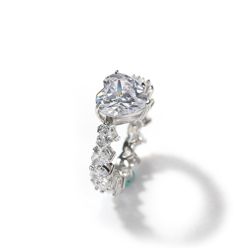 Large Heart‑Diamond Hollow‑Band Ring, Three‑Color Options