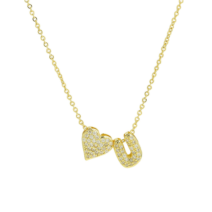 Diamond-Embedded Bubble Heart 26-Letter Name Pendant Necklace