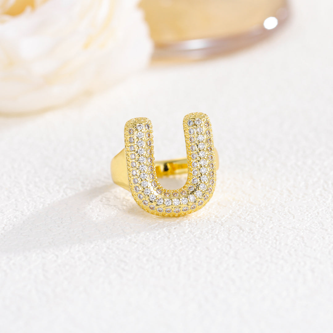 Bubble Letter Full-diamond Open Ring