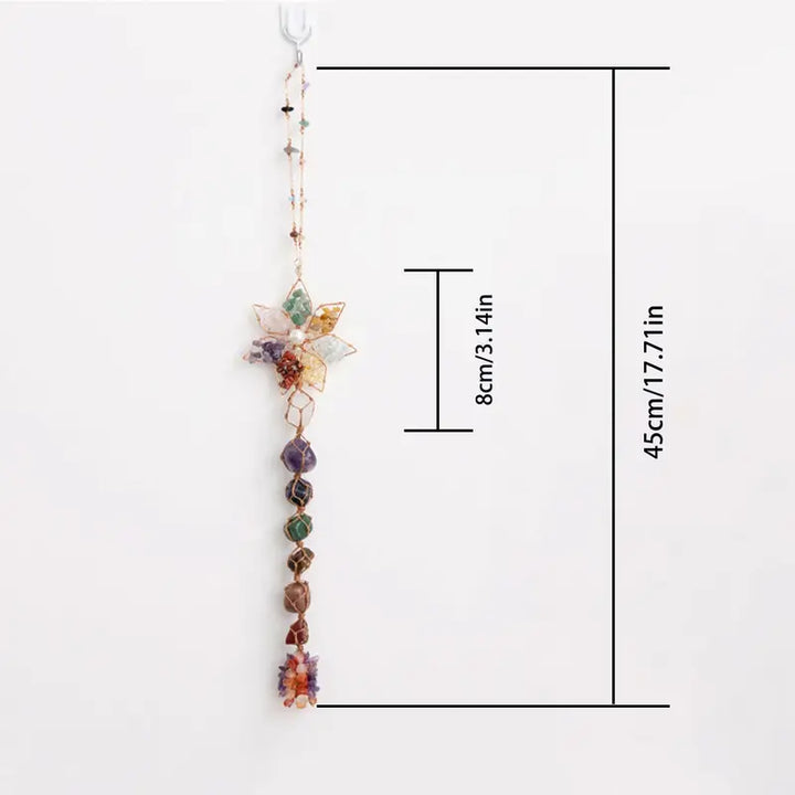 7 Chakra Six-pointed Star Natural Crystal Hanging Ornament, Hand Wire Wrapped Raw Stone Rearview Mirror Pendant Bohemian Home Wall Decor