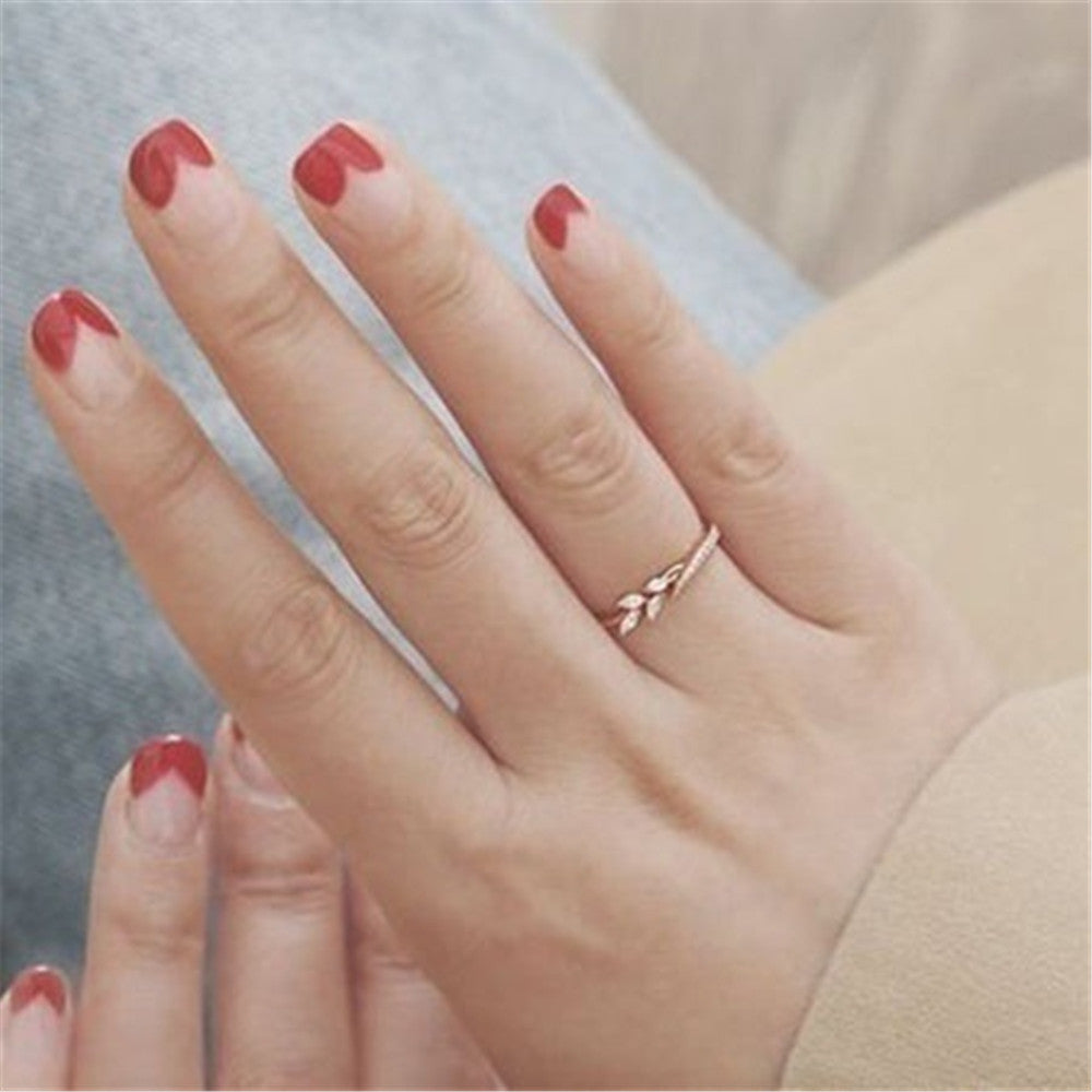 Marquise‑Cut Leaf‑Branch Thin S925 Sterling Silver Ring, 3‑Tone Available