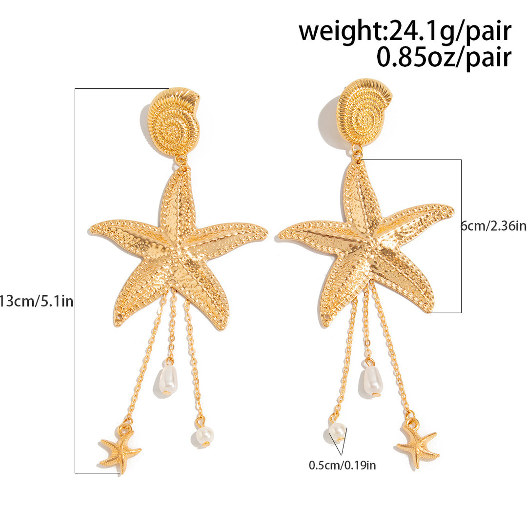Coastal Vacation Starfish Shell Tassel Long Drop Earrings, European Vintage Ocean Series Multi-style Holiday Earrings for Women