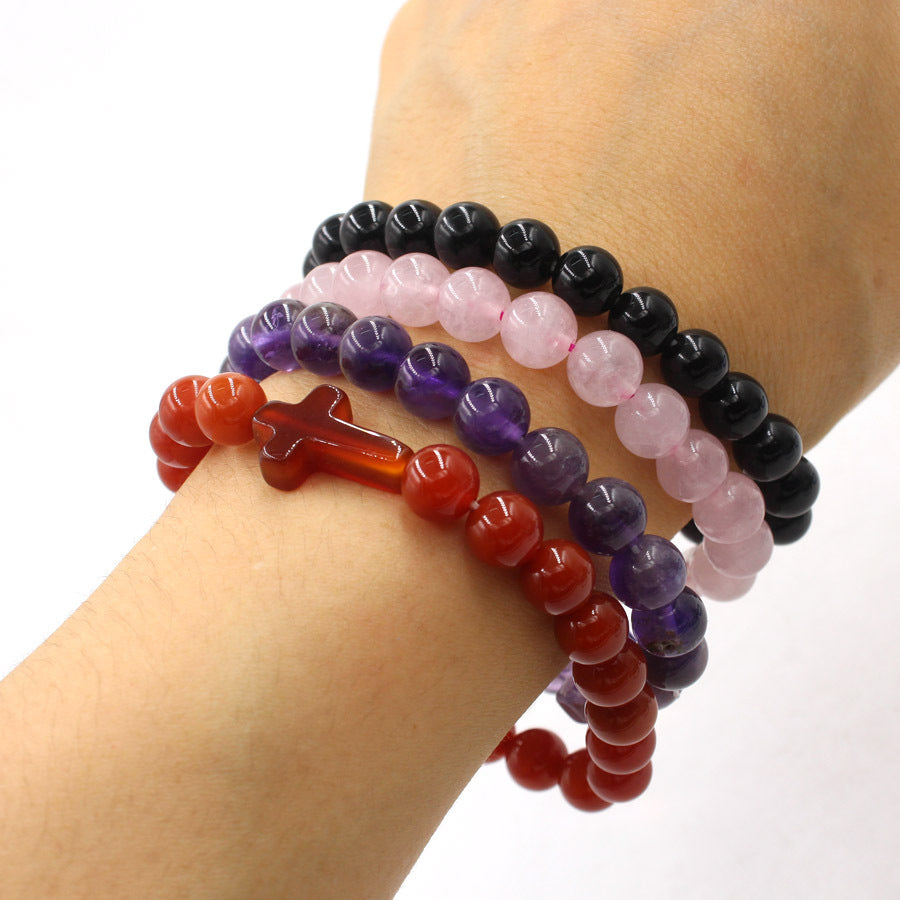 Natural Crystal Cross Energy Bracelet (Faith & Protection Fortune Style)