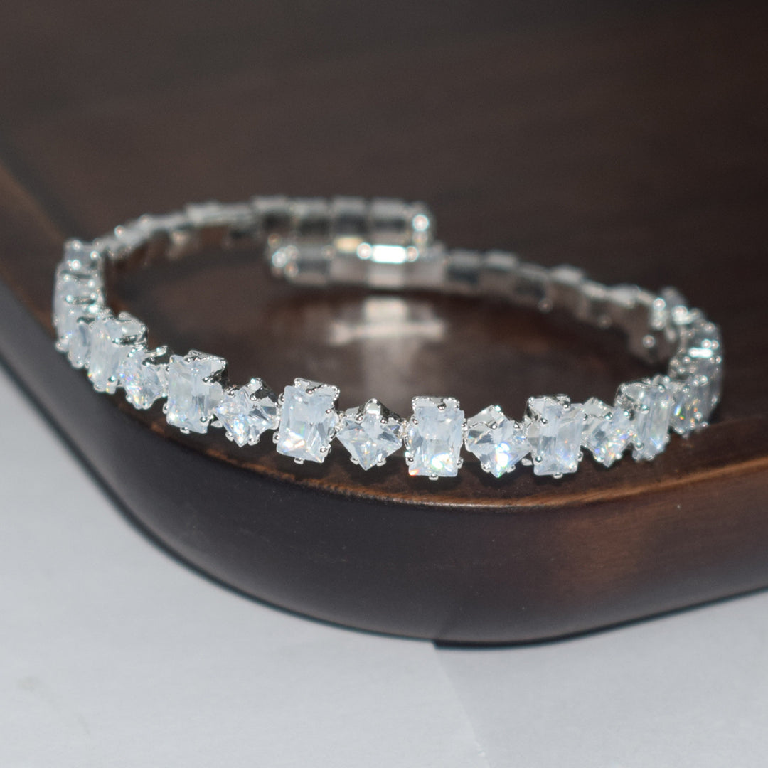 Mixed‑Cut Diamond Open‑Cuff Bracelet, Gold & Silver Two‑Tone Options