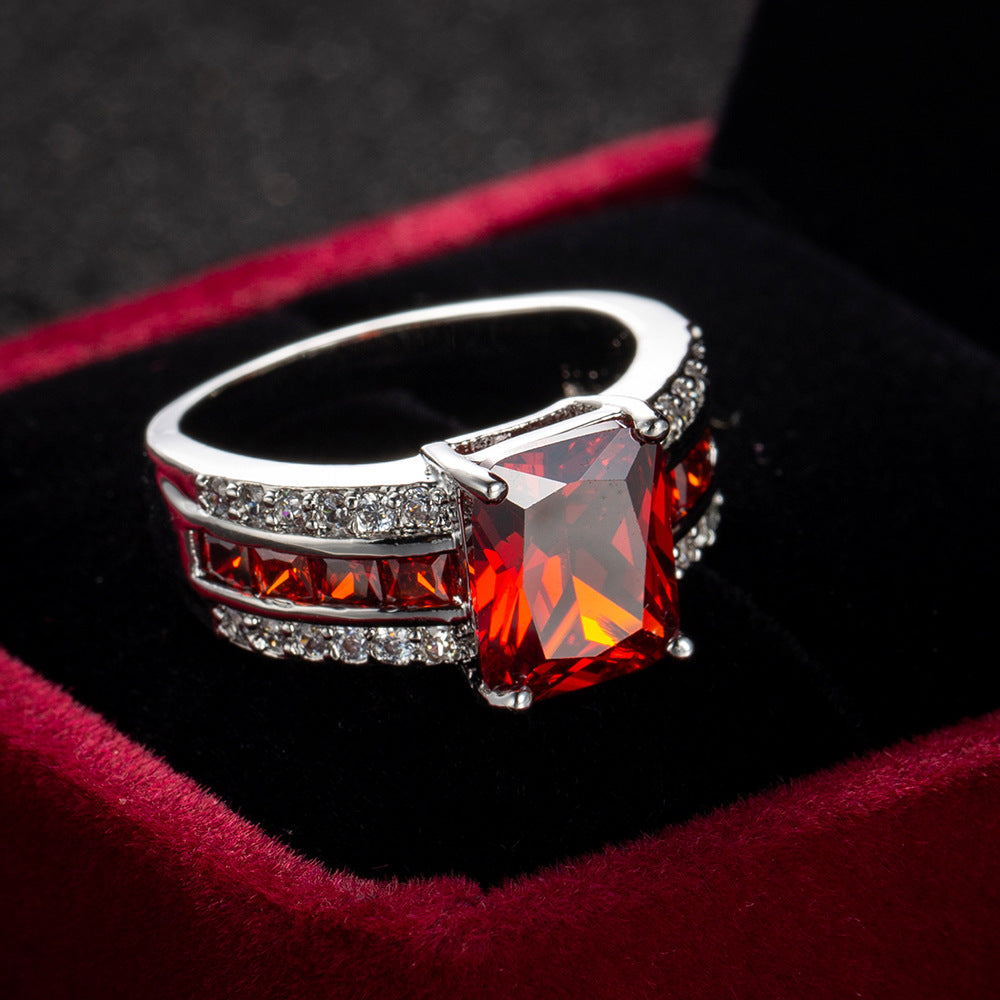 Square Cushion Gemstone Pavé Ring (Luxury Vintage Glam Band)