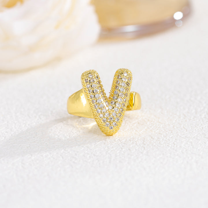 Bubble Letter Full-diamond Open Ring