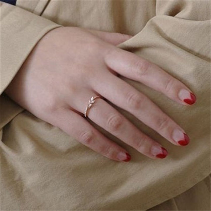 Marquise‑Cut Leaf‑Branch Thin S925 Sterling Silver Ring, 3‑Tone Available