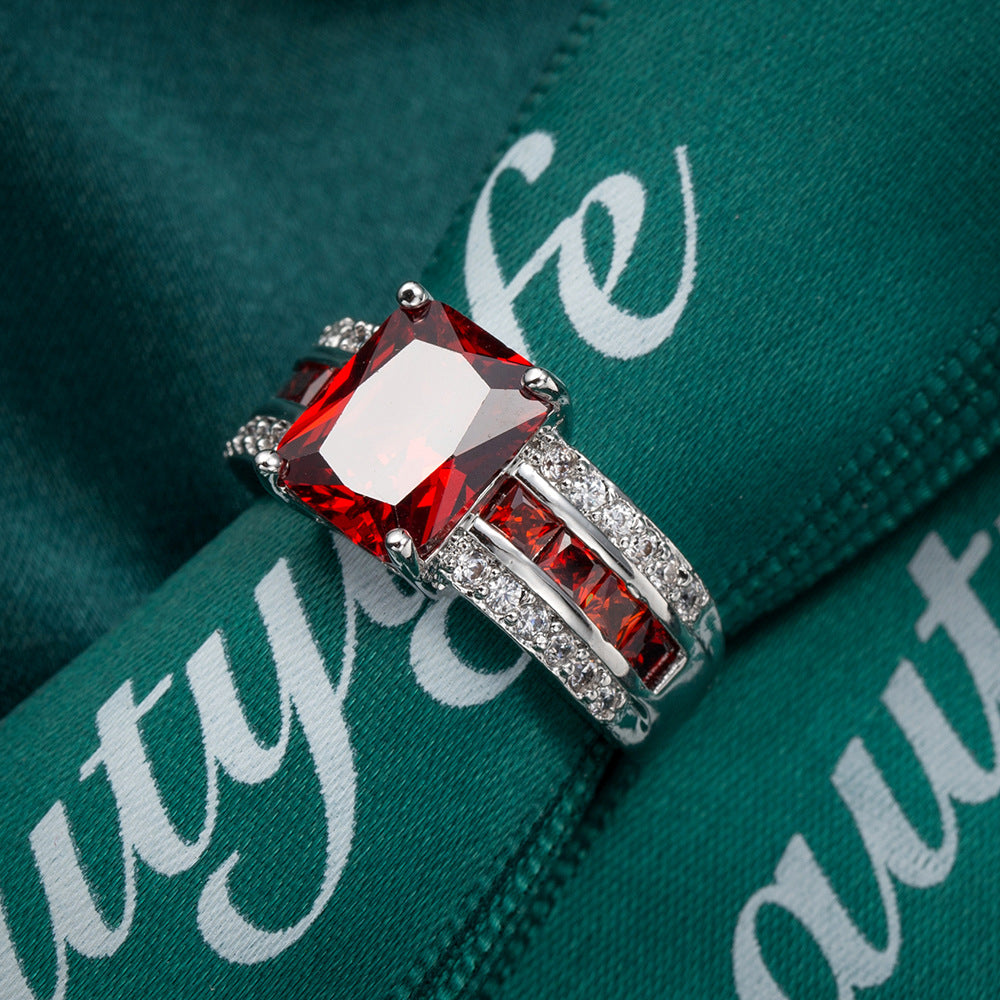 Square Cushion Gemstone Pavé Ring (Luxury Vintage Glam Band)