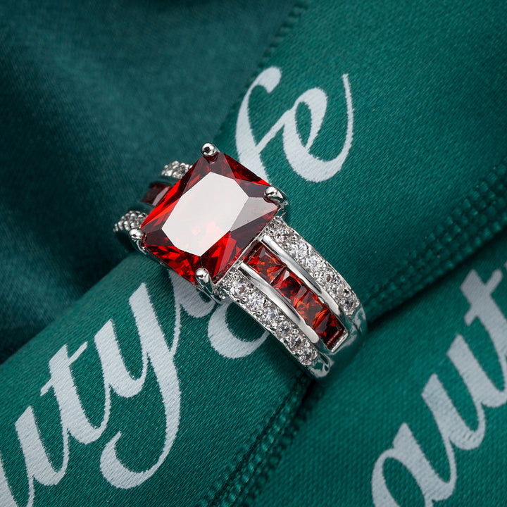 Square Cushion Gemstone Pavé Ring (Luxury Vintage Glam Band)