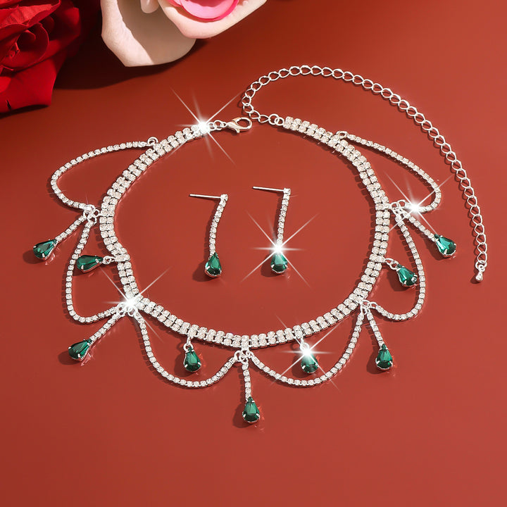 Tassel Drop Rhinestone Choker & Earring Set (Light Luxury Gala Accessory Set)