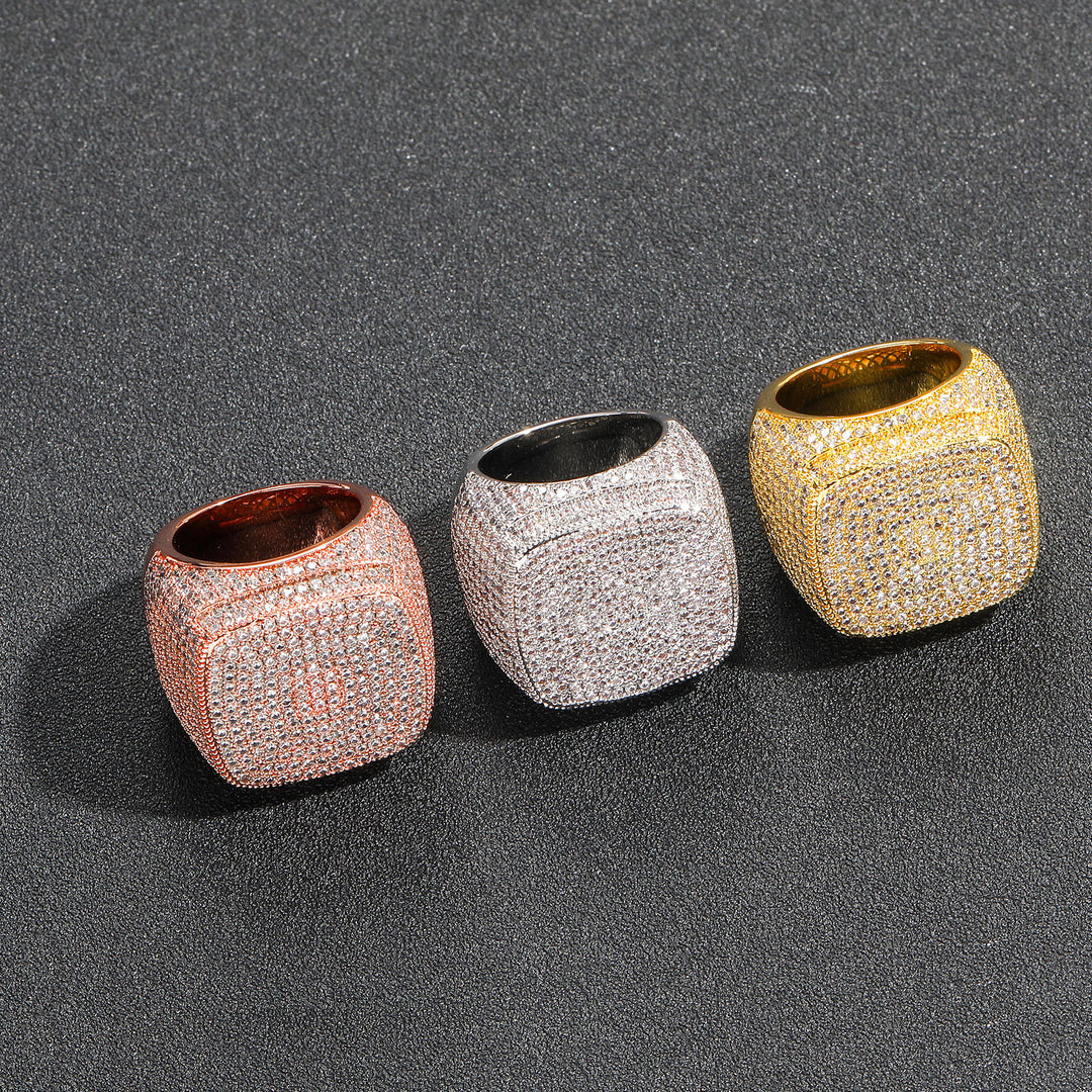 Full Pavé Square Sugar Wide Ring (Hip-Hop Style Light Luxury Personalized Band)