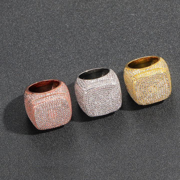 Full Pavé Square Sugar Wide Ring (Hip-Hop Style Light Luxury Personalized Band)