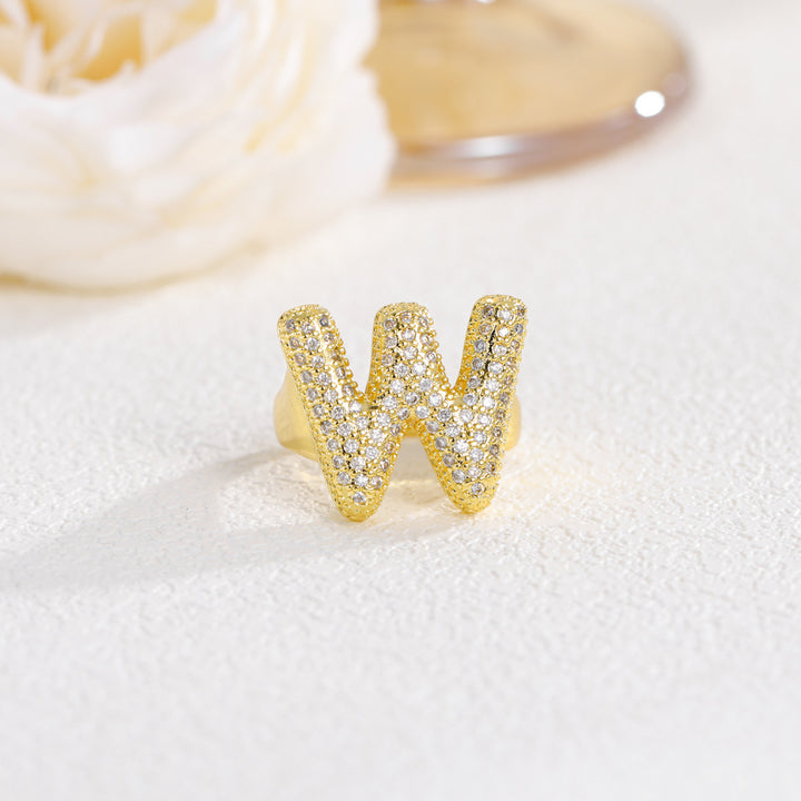 Bubble Letter Full-diamond Open Ring