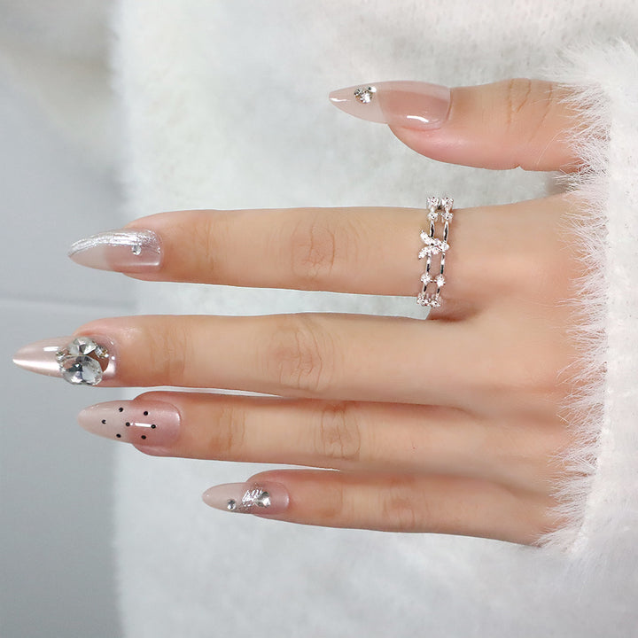 Double Layer Branch Pave Crystal Open Ring, Gold & Silver French Floral Adjustable Thin Band