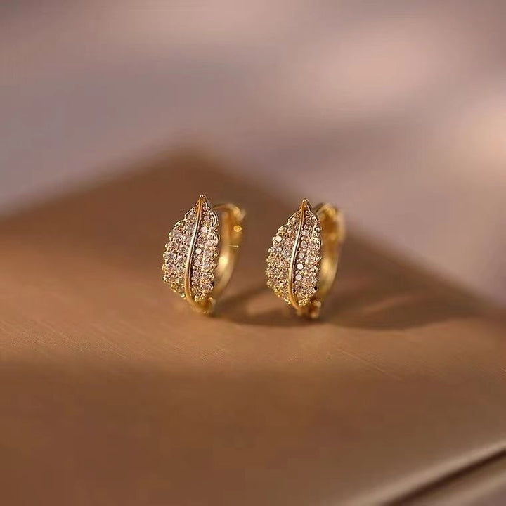 Paved Diamond Leaf Huggie Earrings