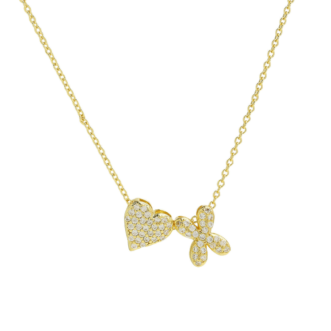Diamond-Embedded Bubble Heart 26-Letter Name Pendant Necklace