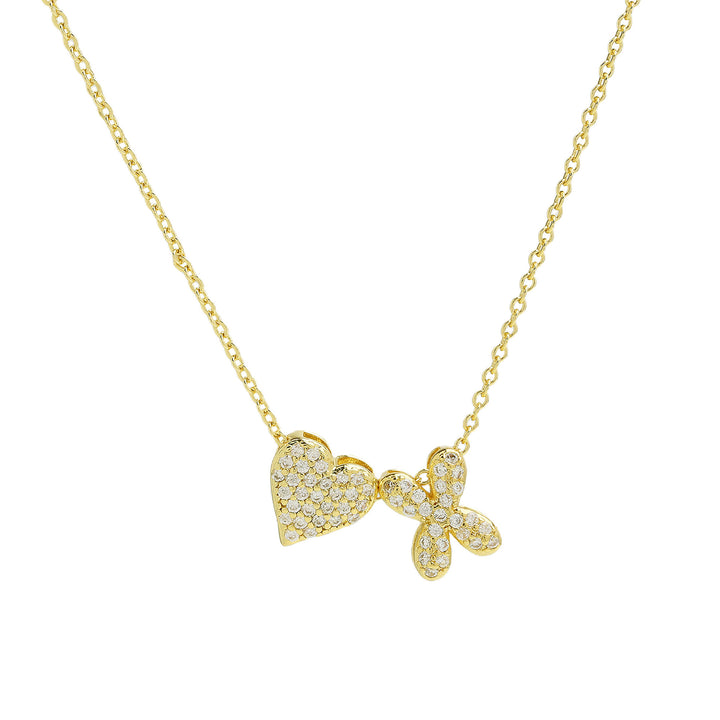 Diamond-Embedded Bubble Heart 26-Letter Name Pendant Necklace