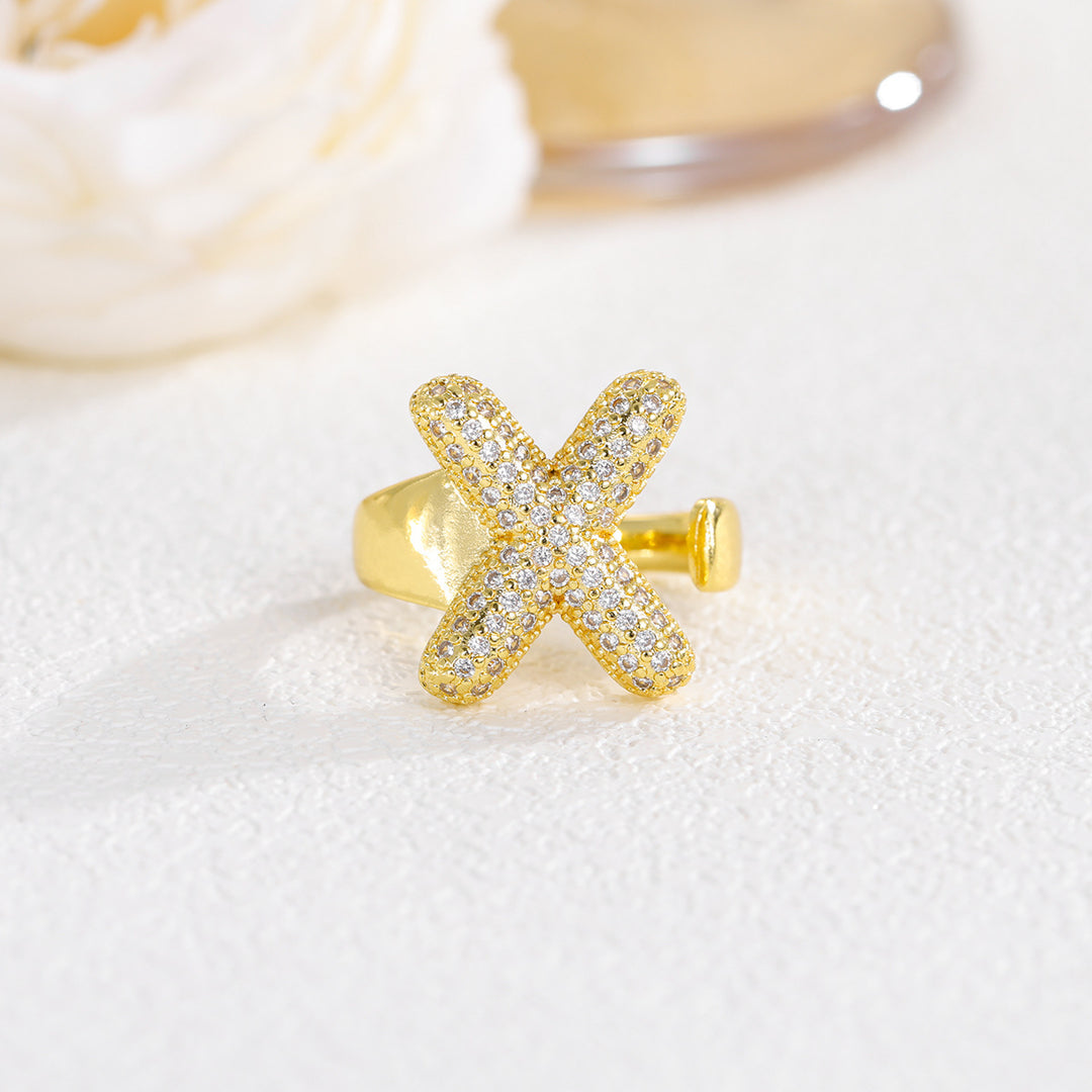 Bubble Letter Full-diamond Open Ring