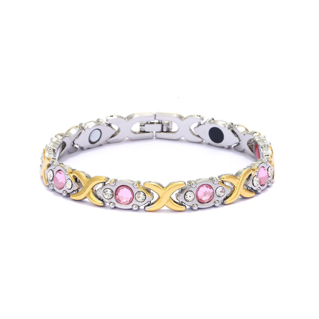 Fashion Detachable Magnetic Energy Bracelet with Zinc Alloy and Rhinestone