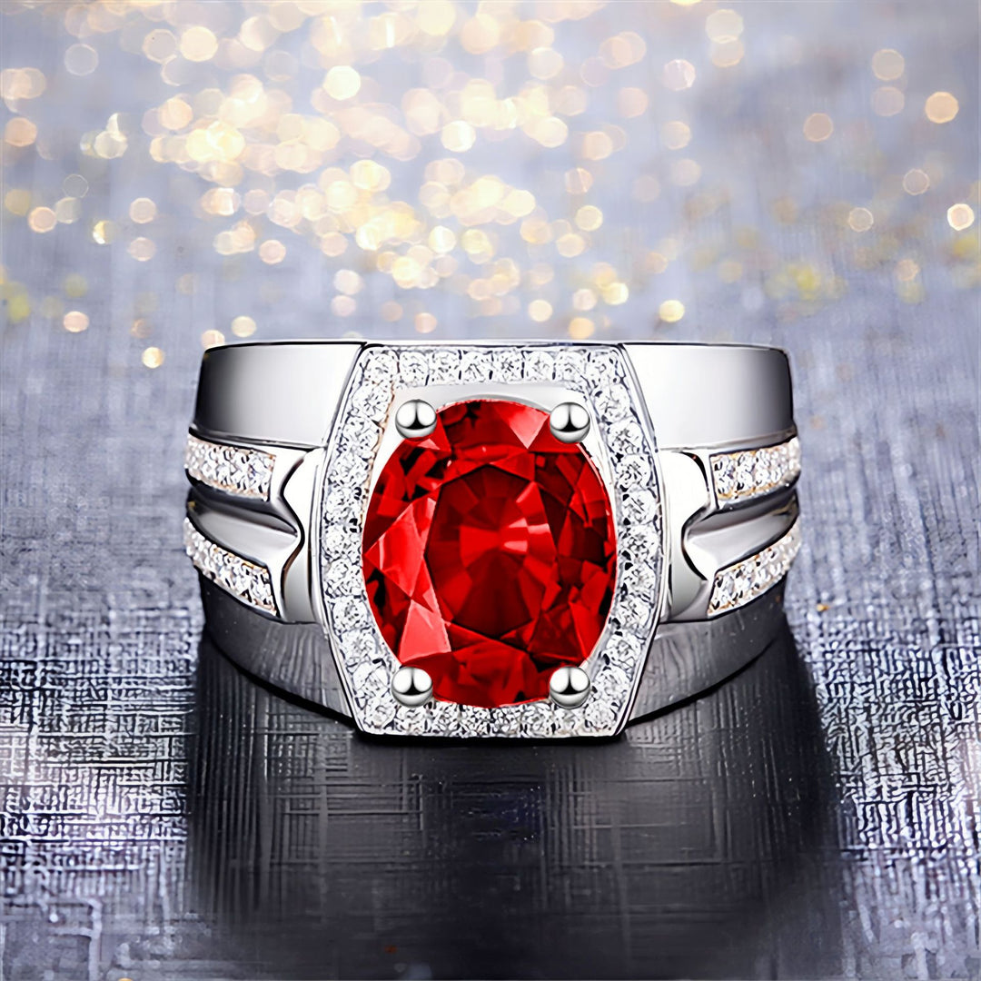 Precious Stone Halo Men's Ring Set (Luxury Business Style Band)