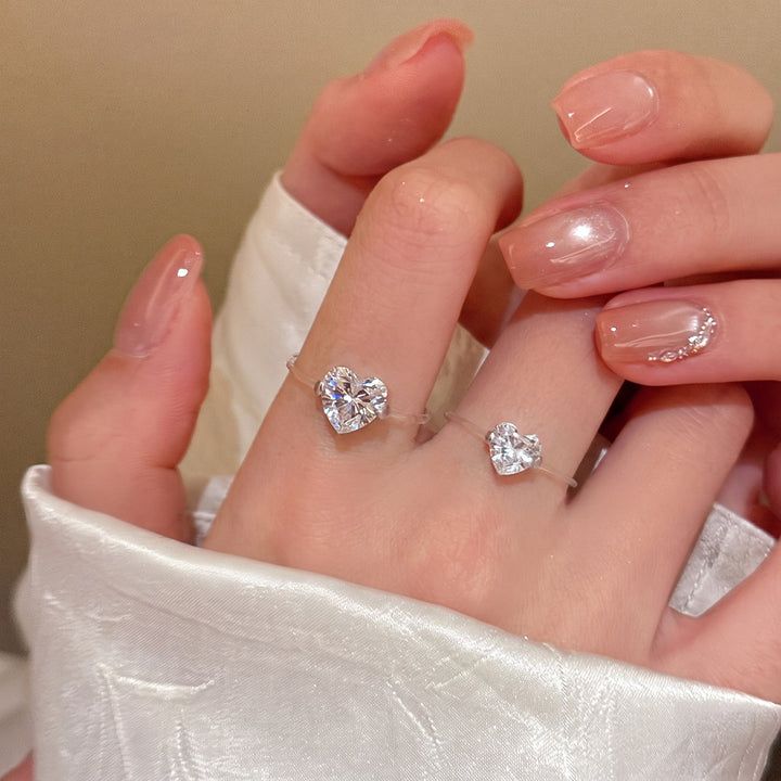 Minimalist Heart Solitaire Thin Band Ring, Slim Ring with Large & Small Heart Diamond Two Sizes