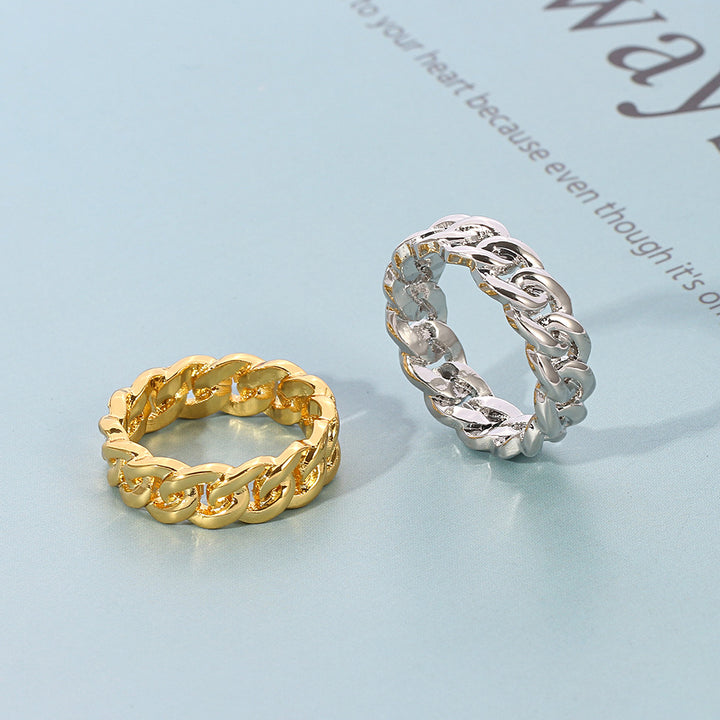 Classic Wide Cuban Chain Ring, Gold & Silver Hip-Hop Street Style Chunky Unisex Band