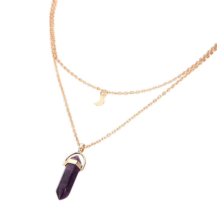 Crystal Point Moon Layered Necklace (Bohemian Gold Tone Clavicle Chain)