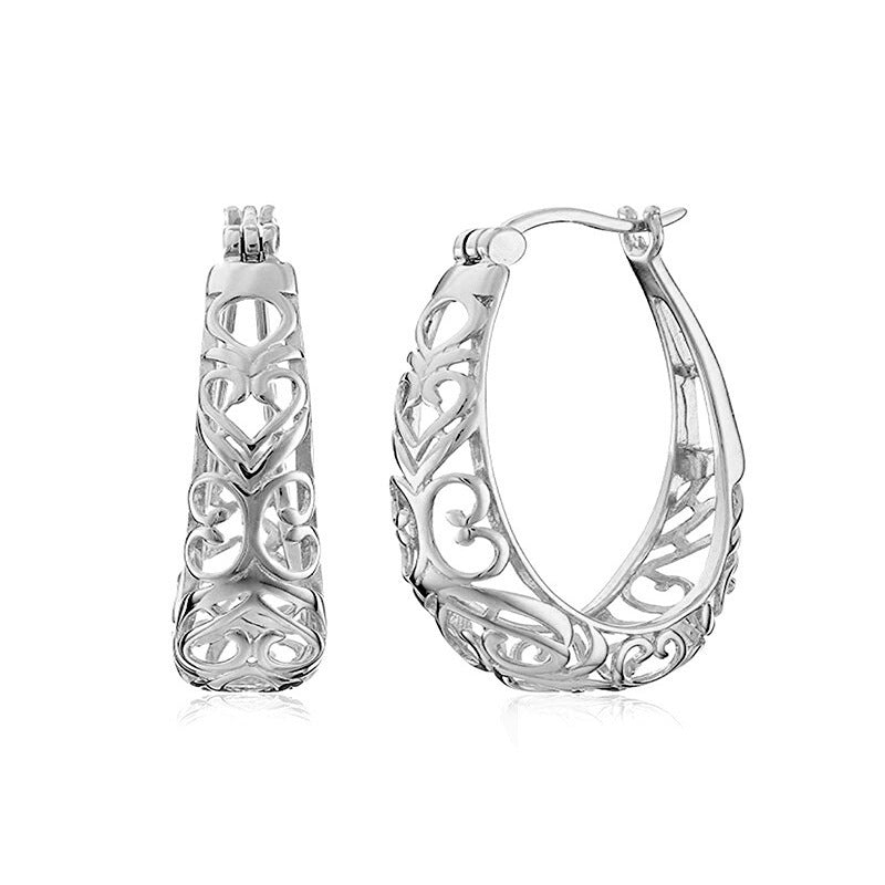Vintage Hollow Heart Vine Oval Hoop Earrings, European Court Pattern Leverback Classic Earrings for Women