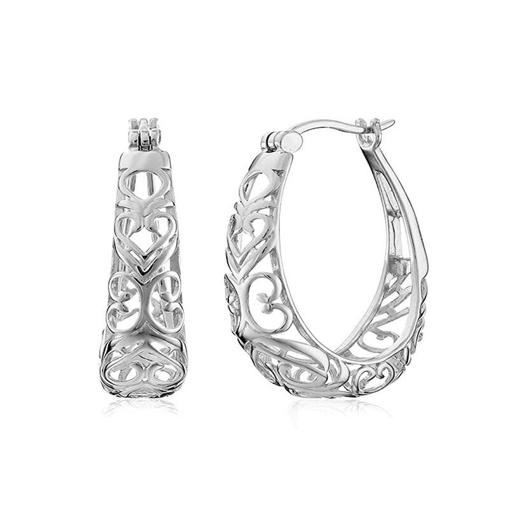 Vintage Hollow Heart Vine Oval Hoop Earrings, European Court Pattern Leverback Classic Earrings for Women