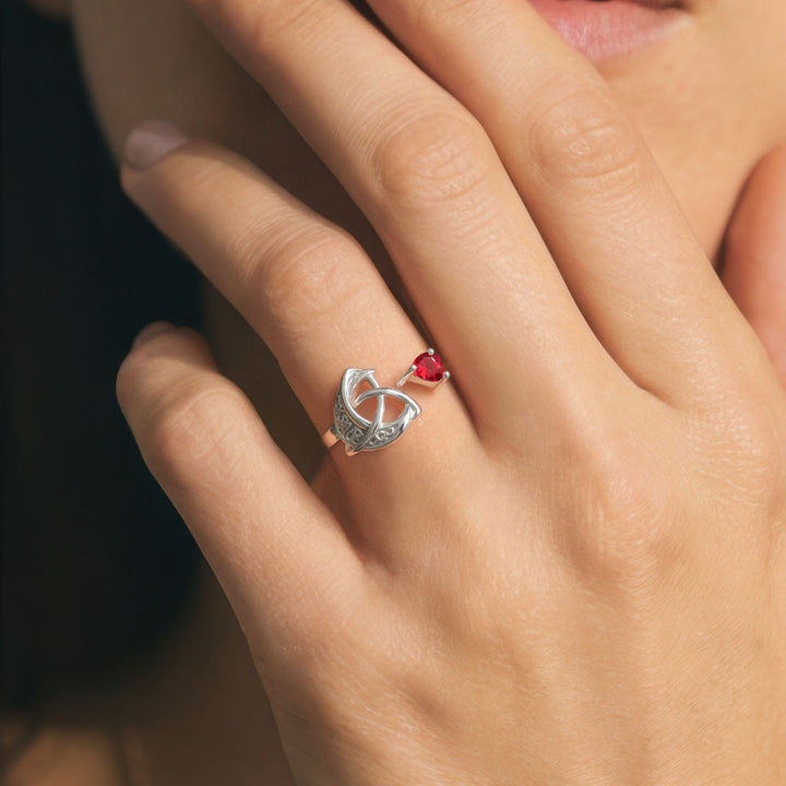 Celtic Knot Heart Birthstone Open Ring, 12‑Month Options