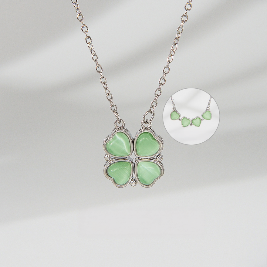Openable Heart Four-Leaf Clover Diamond Necklace, Multiple Colors, Lucky Choker