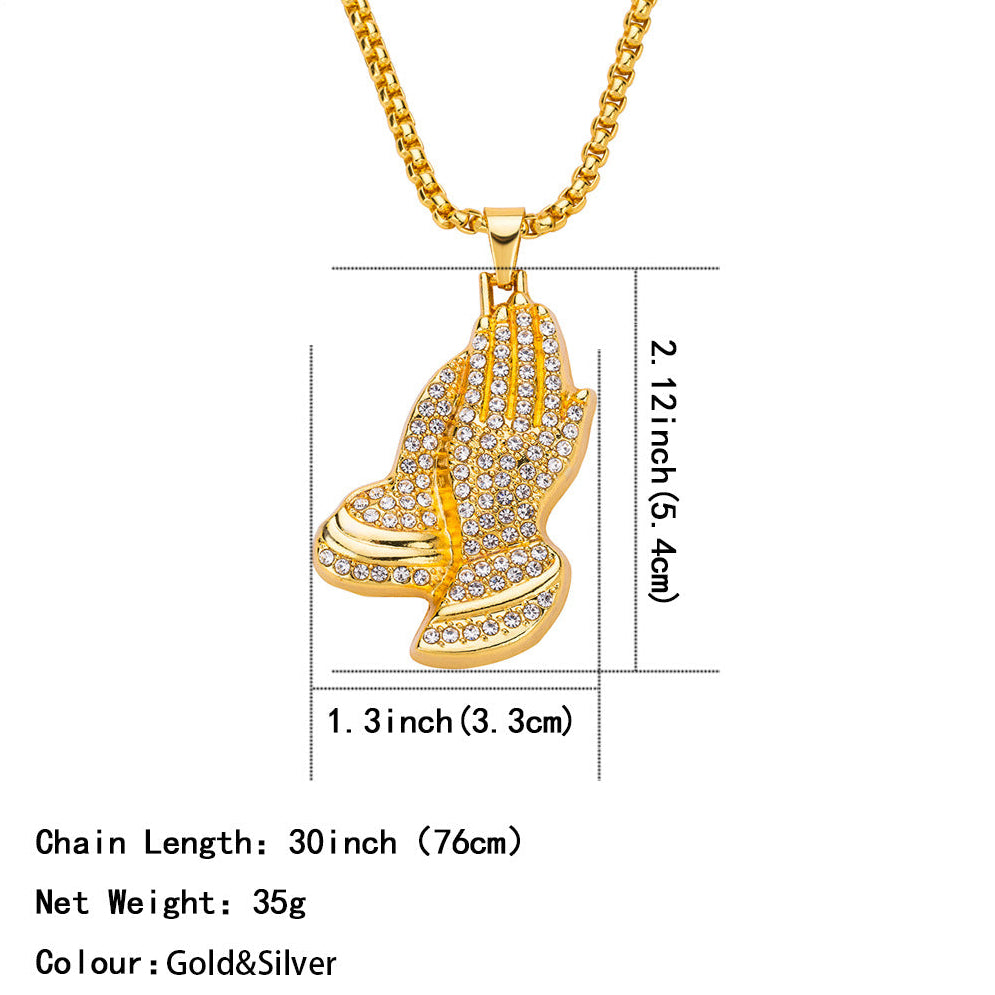 Pavé Praying Hands Necklace (Hip-Hop Faith Pendant)