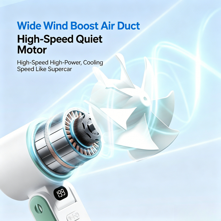 Foldable Turbo High-Speed Handheld Fan, Digital 100-Speed Boost Air Silent Pocket Rechargeable Fan, 4 Colors