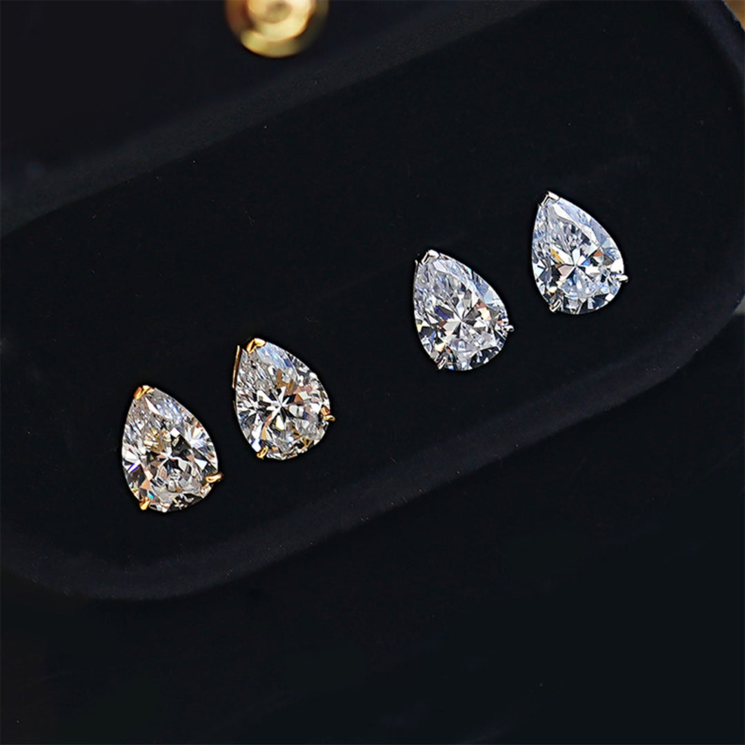 Pear Shape Teardrop Diamond Stud Earrings, Minimalist 4-Prong S925 Silver Earrings, Gold & Silver Two Colors Available