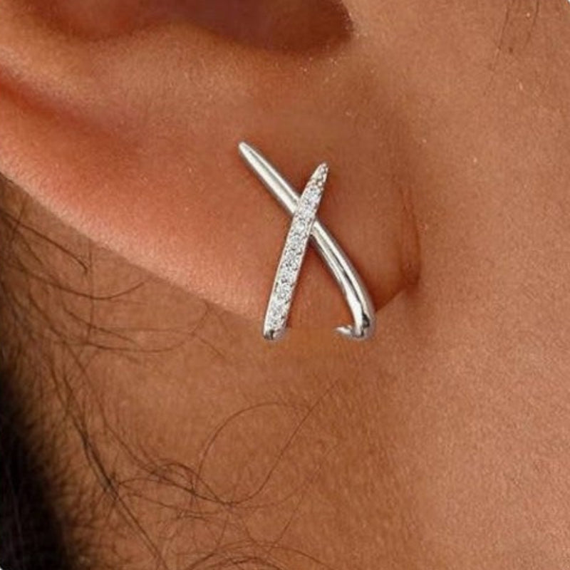 Cross X Paved Diamond Twist Stud Earrings, Minimal Intertwined Geometric Gold & Silver Elegant Daily Jewelry