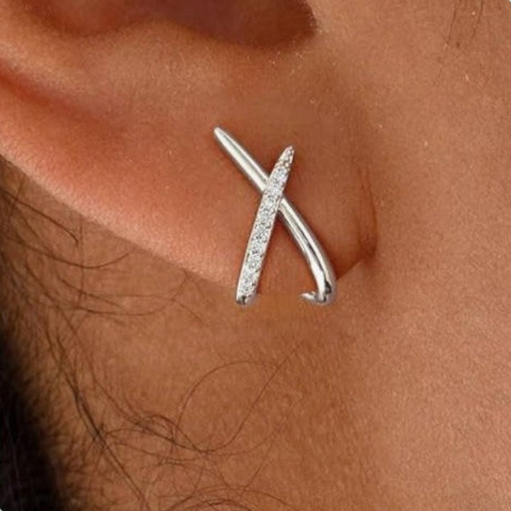 Cross X Paved Diamond Twist Stud Earrings, Minimal Intertwined Geometric Gold & Silver Elegant Daily Jewelry