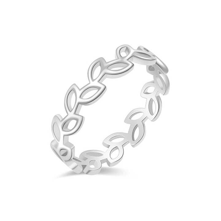 Hollow Leaf Thin Band Ring, Minimalist Openwork Vine Ring Available in 3 Tones