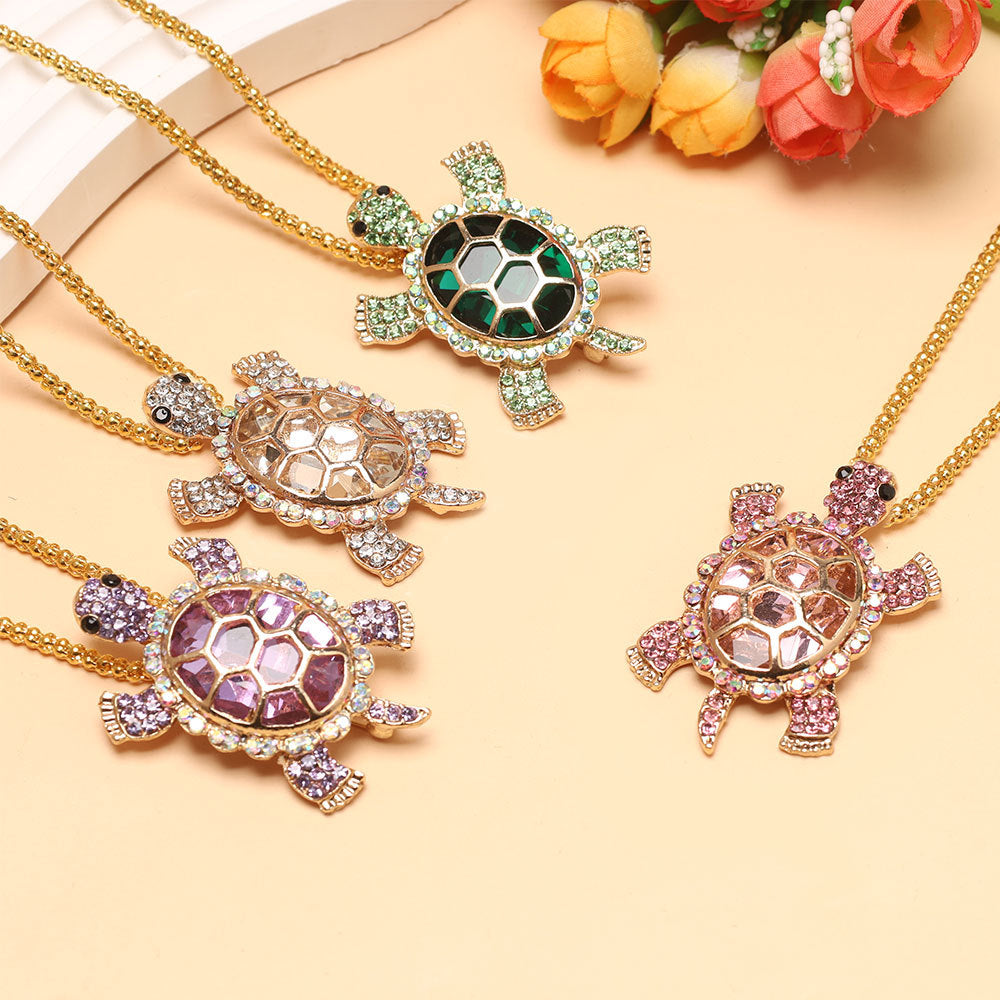 Diamond Turtle Pendant Necklace, Vintage Diamond Tortoise Animal Necklace