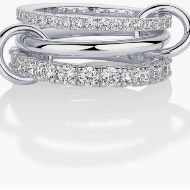 3 Linked Interlocked Stacking Ring, Multi-Color Dainty Chain Band For Women