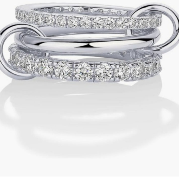 3 Linked Interlocked Stacking Ring, Multi-Color Dainty Chain Band For Women
